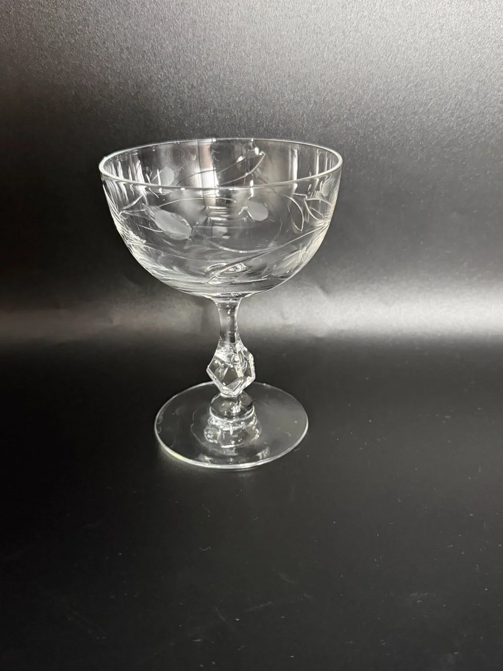 Vintage Etched Crystal Champagne Tall Sherbet Glasses Faceted Stem Set of 4